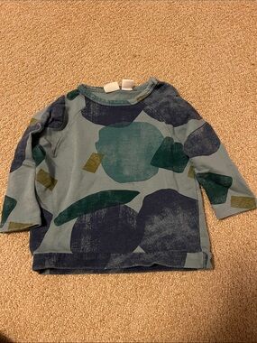 Baby Long Sleeve Abstract Print Top in Teal & Green